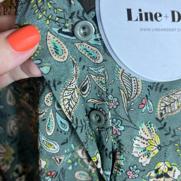 Line + Dot Green Semi-Sheer Floral Balloon Sleeve Blouse, NWT, Small - Picture 8 of 11